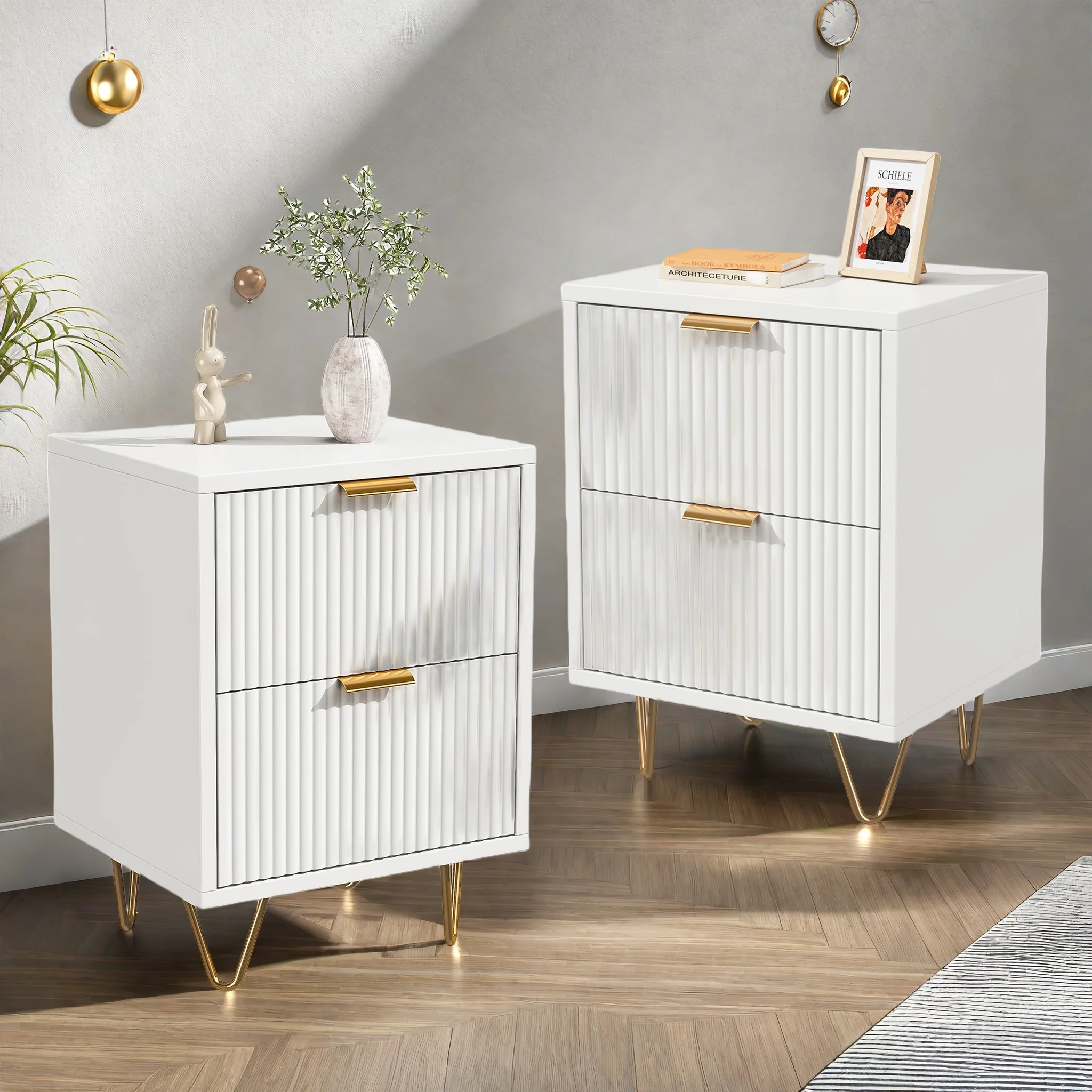 ROSAHQNDA 2 tables de chevet en bois, table de chevet avec tiroir de rangement, table d'appoint, tables de chevet modernes en bois, blanc/noir/marron