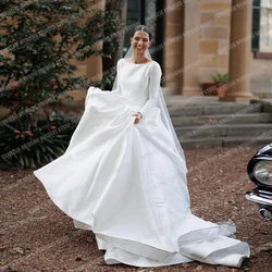 Exquisitos Vestidos de novia de línea A Para Mujer, cuello redondo, Sexy, manga larga, satén Formal, Vestidos de novia de fiesta Para Mujer