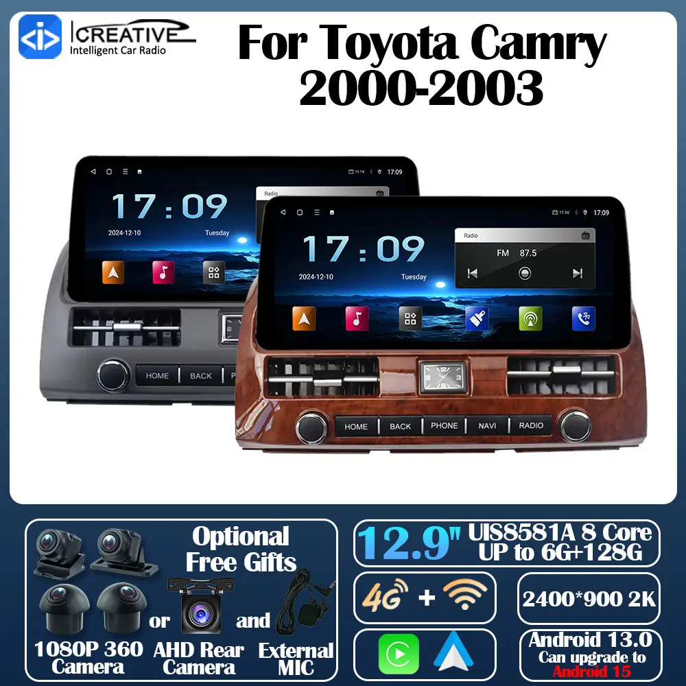 Android 13 Car Radio For Toyota Camry 2000-2003 Carplay Auto Multimedia Stereo 360 Camera Navi GPS Intelligent Video Player 5G