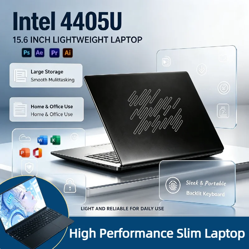 15.6 Inch Thin Intel 4405U Laptop 32GB RAM 1TB HDD FHD IPS Fingerprint WiFi Bluetooth For Home Entertainment Movie