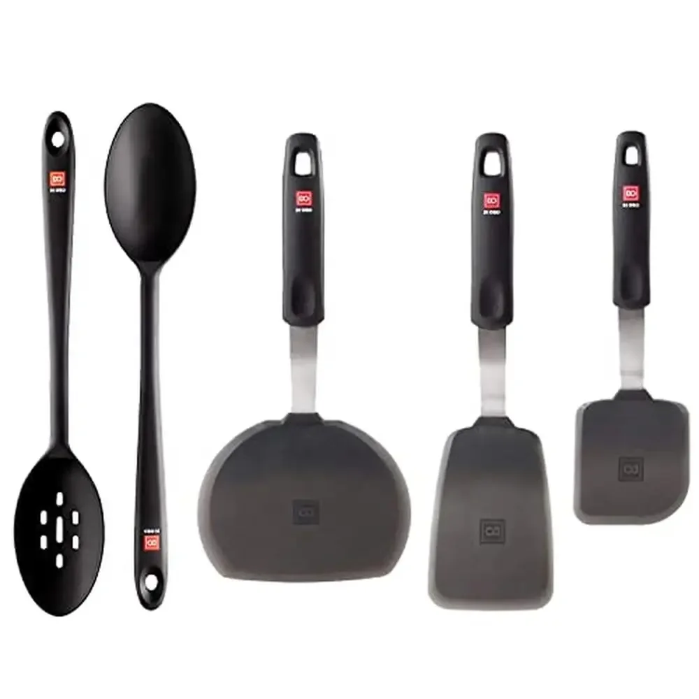 

Набор силиконовой посуды Сердечник из нержавеющей стали, 5 предметов, с антипригарным покрытием, можно мыть в посудомоечной машине, черный кухонный шпатель, набор ложек, сверхмощный, не содержит BPA