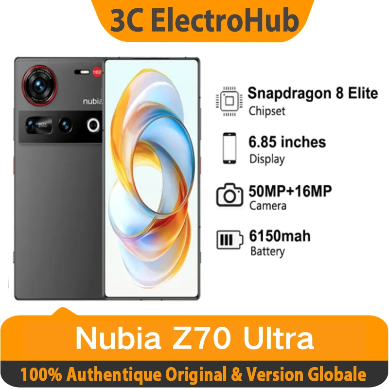 New Original  Nubia Z70 Ultra, Global Version, NX733J , Snapdragon 8 Elite 1.5K HD Display 35mm Lens IP69 NFC NUBIA