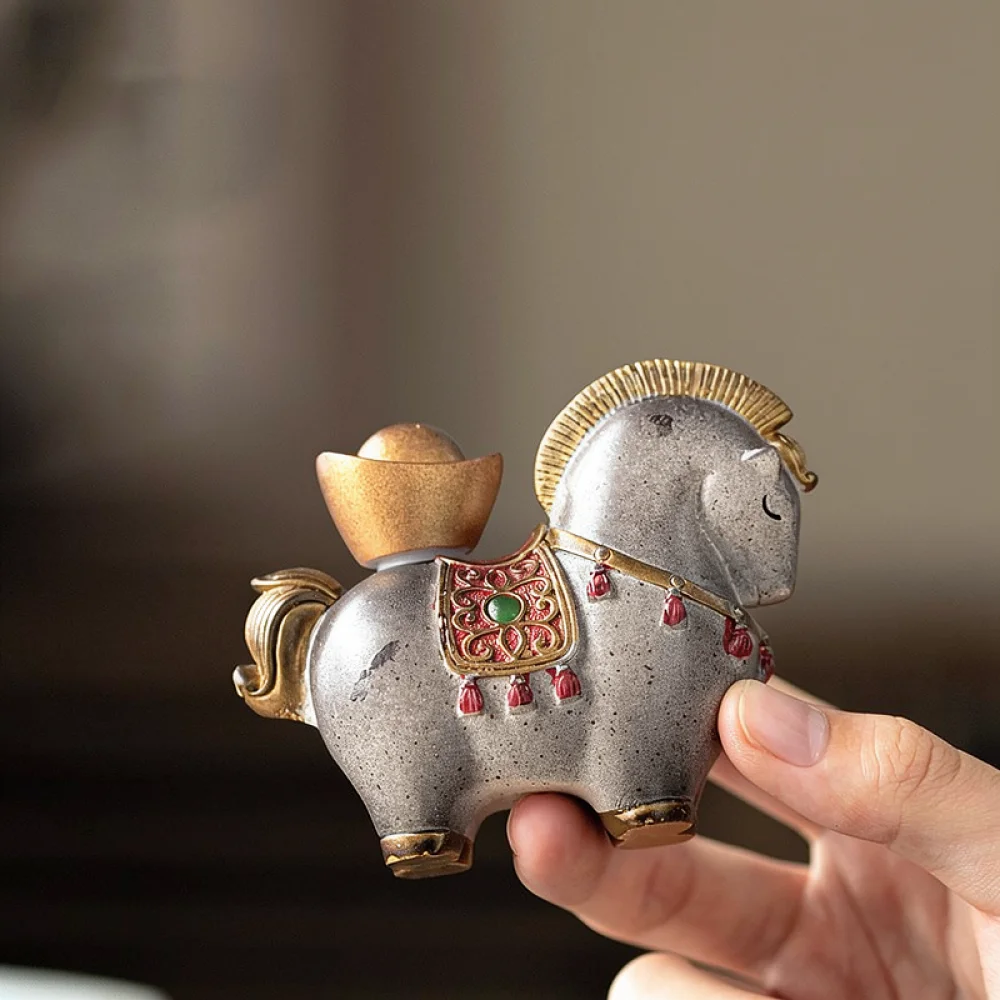 Resin Tang Horse Tea Pet Statue Color Changing Ornament Chinese Auspicious Wealth Fortune Figurine Tea Ceremony Decor