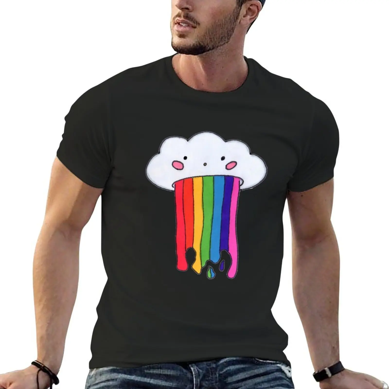 

puking rainbow cloud T-Shirt vintage clothes oversized t shirt black t shirts for men