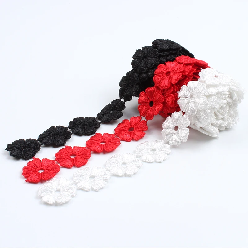 2Yards/Lot 2.3cm Polyester Flower Lace Trims White Black Red Ribbon DIY Necklace Ornaments Underwear Wedding Clothes Accessories