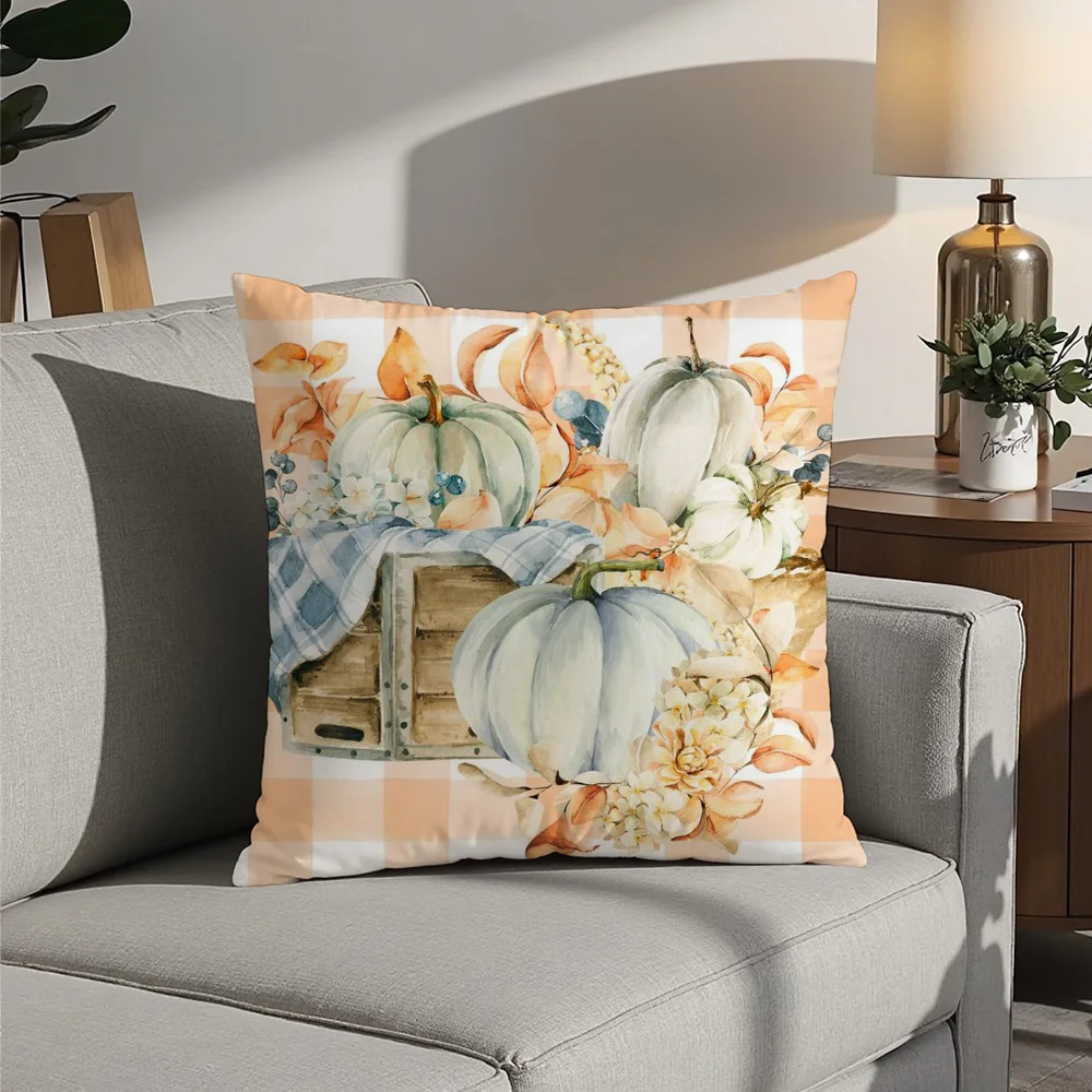 Colorful Watercolor Pumpkin Pillow Case Plush Fabric Soft  Pillowcase Double Sided Print Cushion Cover Household Gifts