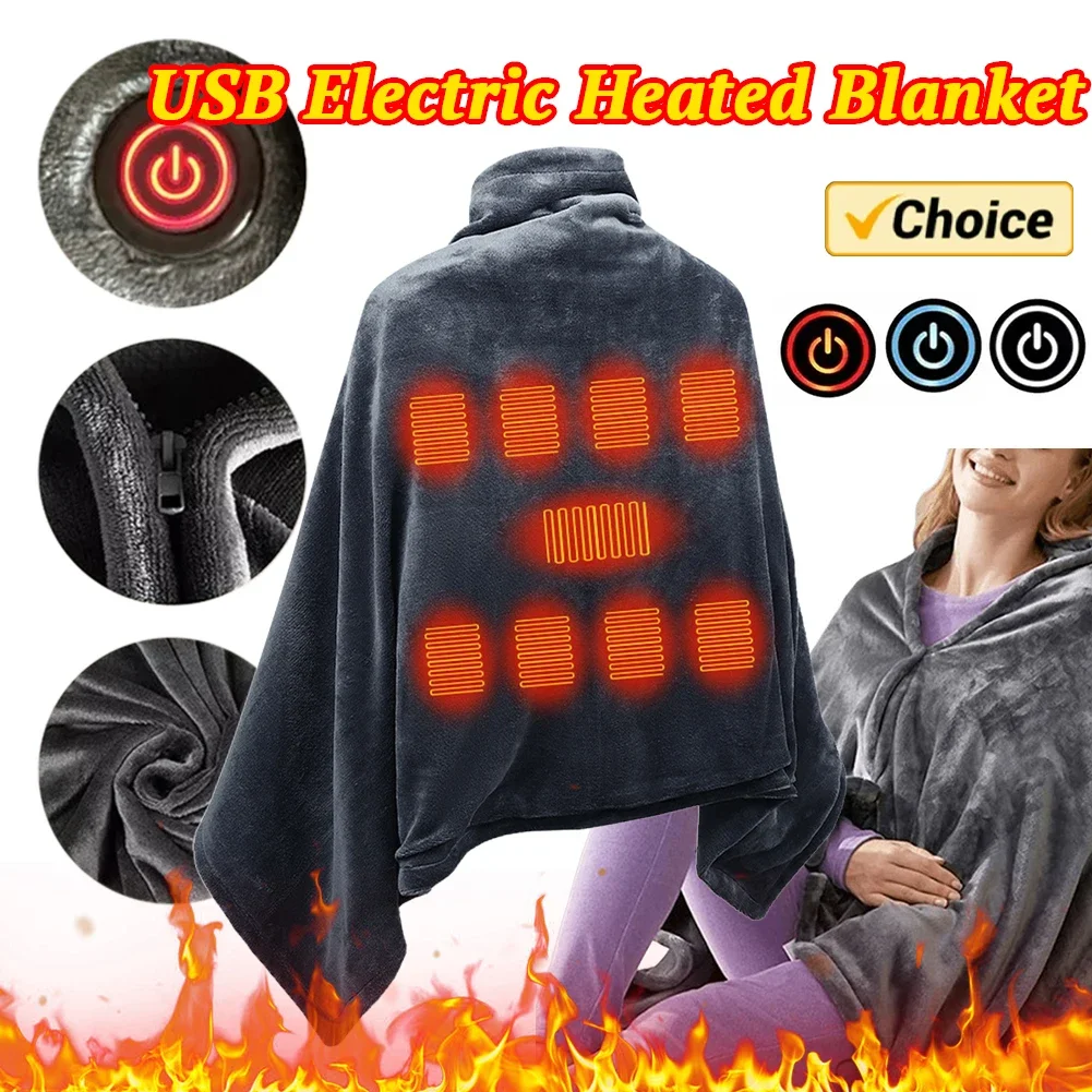 Image of Elektrische USB-Heizdecke, 3 Heizstufen, Fleece-Heizdecke, tragbare Heizdecke, Umhang für Haushalt und Büro