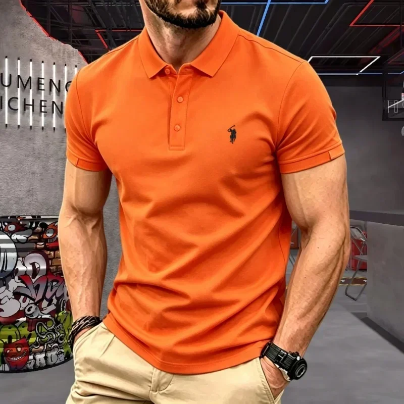 100% reine Baumwolle, hochwertiges Marken-Herren-Poloshirt mit kurzen Ärmeln, Sommer 2026, luxuriöses Mode-Golf-Oberteil mit Pony-Stickerei, lässiges T-Shirt – Detail 16