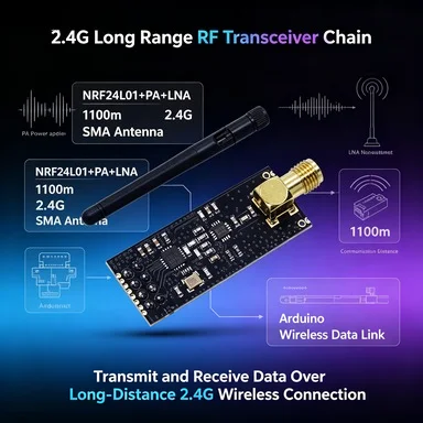 1100m NRF24L01+PA+LNA Wireless Transceiver Module, 2.4GHz +20dBm Long Range with Antenna for DIY