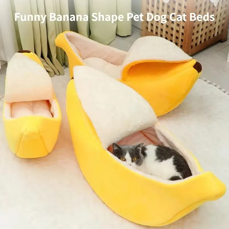 Banana Shaped Pet Bed for Extra Small Dogs and Cats Pet Soft Cushion Washable Pet Banana Bed