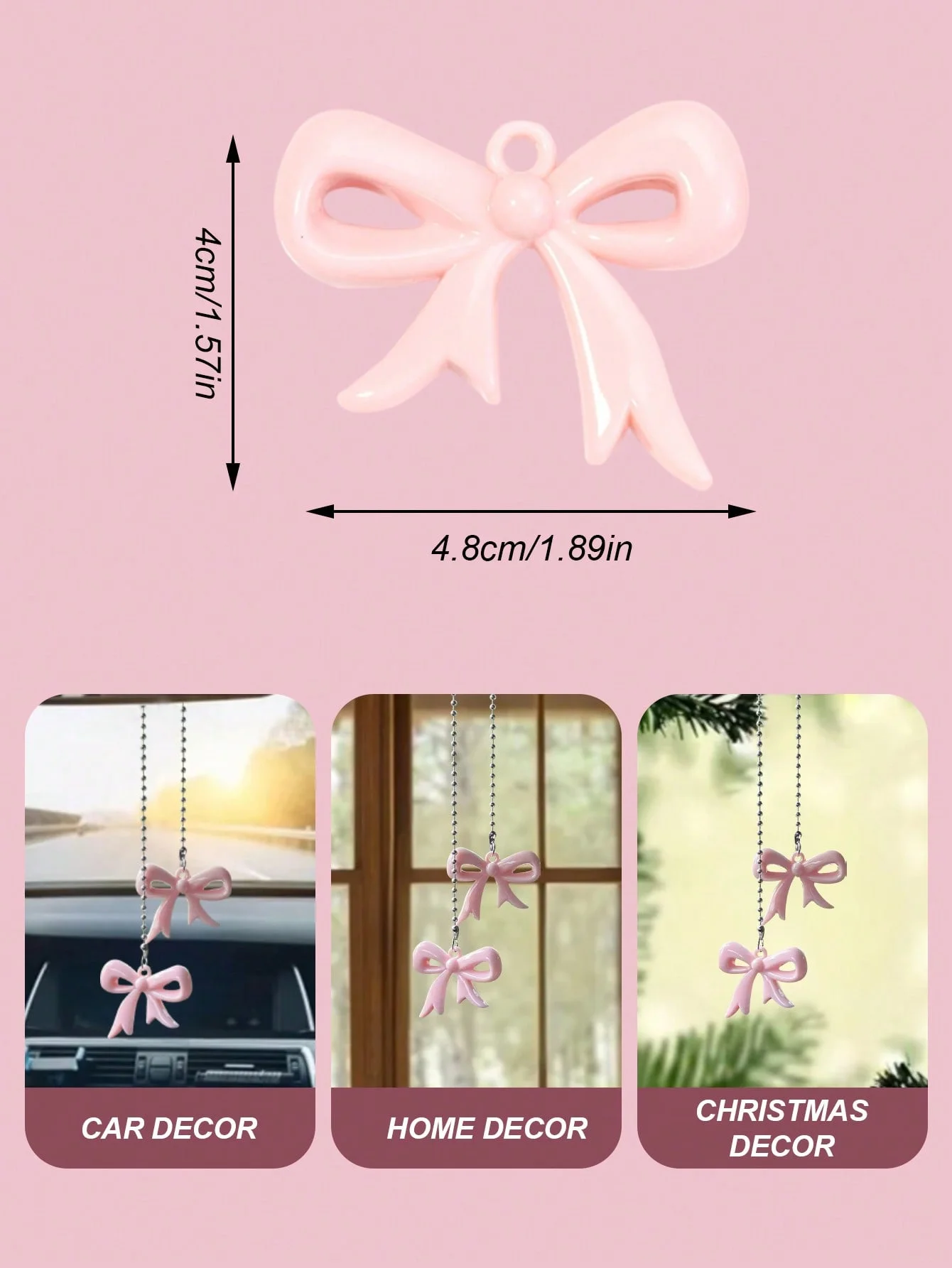 Симпатичная и стильная подвеска в виде зеркала заднего вида с бантом, гладкая цепочка из бисера из нержавеющей стали, женственное прикосновение (без блока обзора), декоративный вид сзади