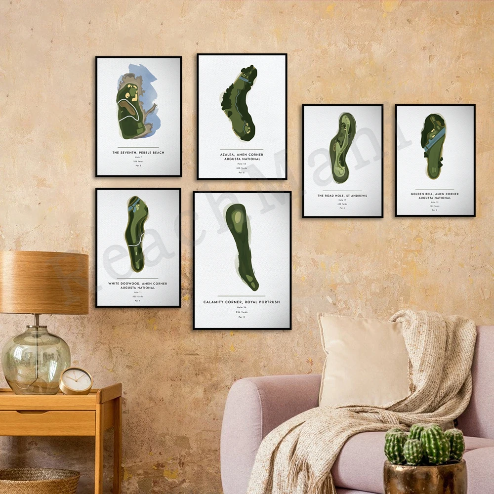 White Dogwood Augusta, Azalea Hole 13th Hole, St Andrews Golf, Island Green TPC Sawgrass Golf Course Map Poster, Golfer's Gift