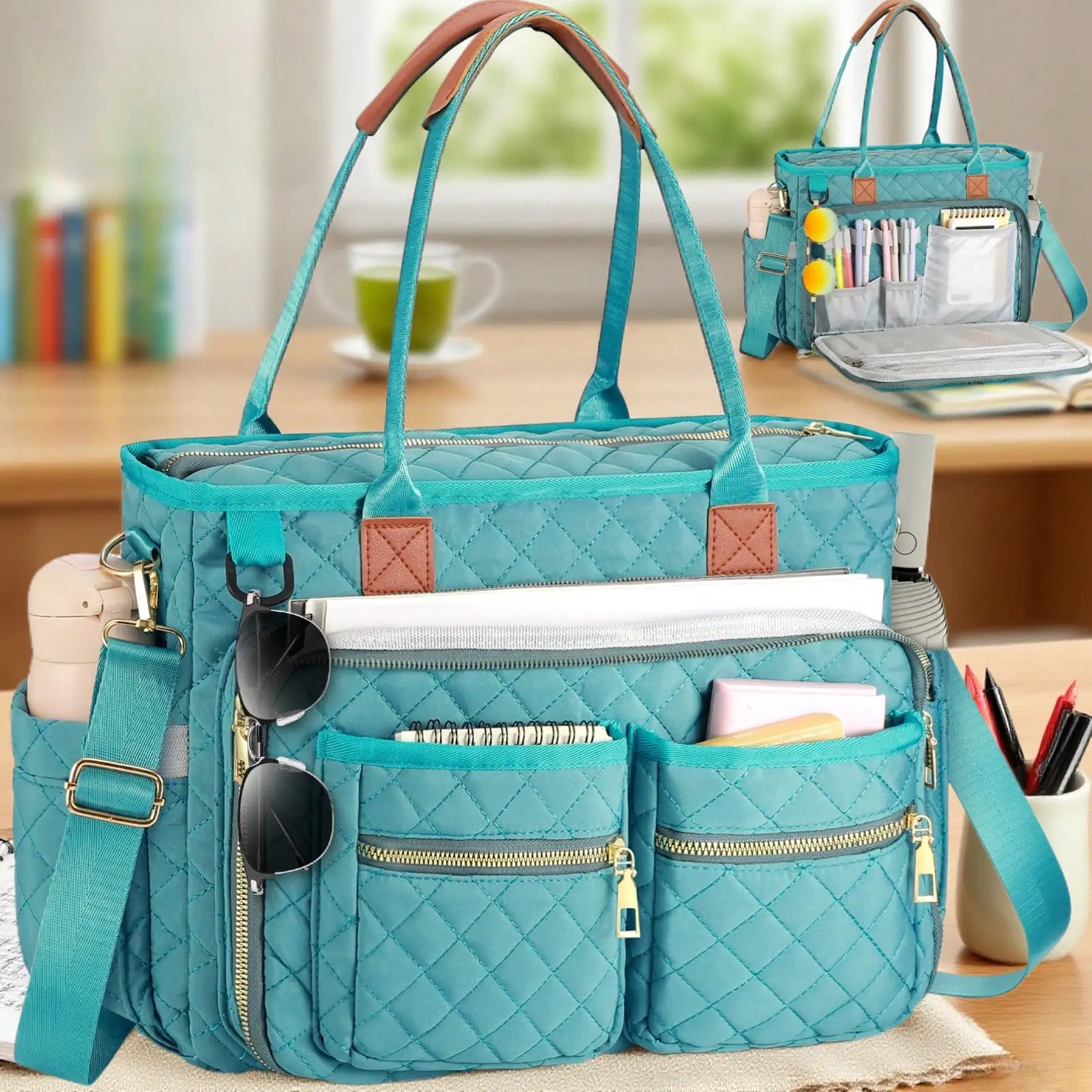

Teacher Nurse Professional Work Briefcase,14.5 Inches Laptop Bag Work Bag Women's Laptop Multi Compartment Large Capacity Bag Wi