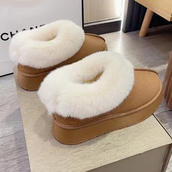 Ankle Boots for Women Women Boots Genuine Leather Real Fox Fur Winter Shoes Warm Black Round Toe Casual Female Snow Boots