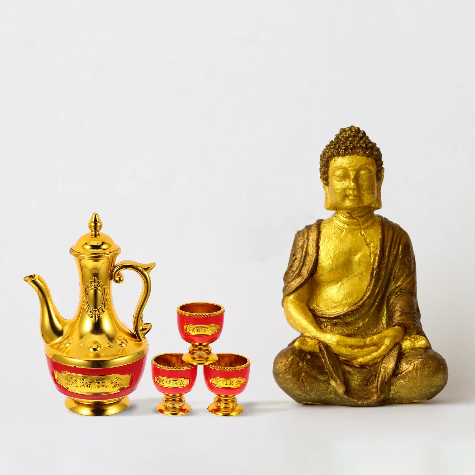 

Complete Golden Offering Set Includes Mini Chalice Goblet for Tibetan Chinese Meditation Ceremony Buddha Blessing Decor Worship