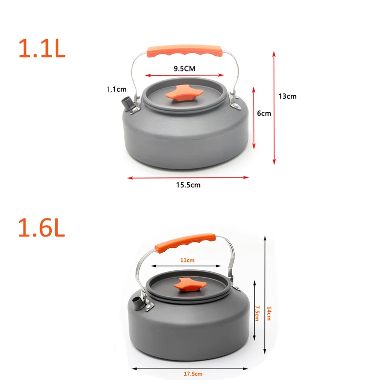 1.1/1.6L Outdoor Kettle Aluminum Alloy Pot Travel Pan Teapot Coffee Tableware Cookware for Hiking Camping Cookware Accessories