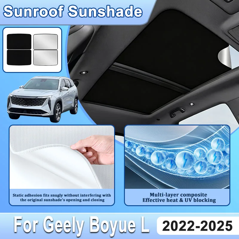 For Geely Boyue L Accessories Starray Atlas FX11 MK3 LWB 2022~2025 Electrostatic Adsorption Sunroof Sunshade Car Skylight Visors