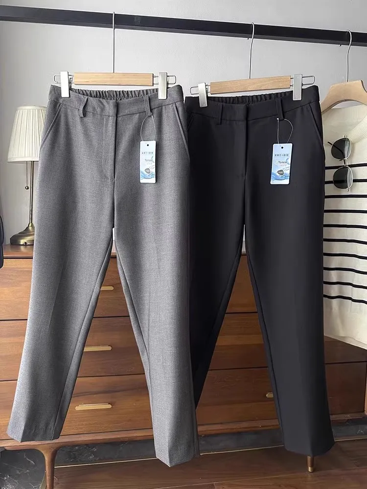 

Ацетатный шелк, бамбуковые ноги, эластичный костюм в четырех направлениях, брюки, повседневные брюки, прямой дизайн для поездок на работу, осенняя коллекция