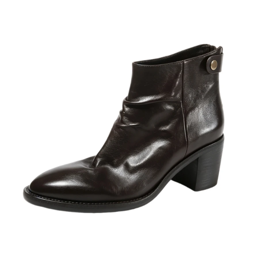 Women Vintage Ruched Ankle Boots Round Toe Faux PU Back Buckle Block High Heel Ladies Autumn Winter Dress Boots Plus BH0223