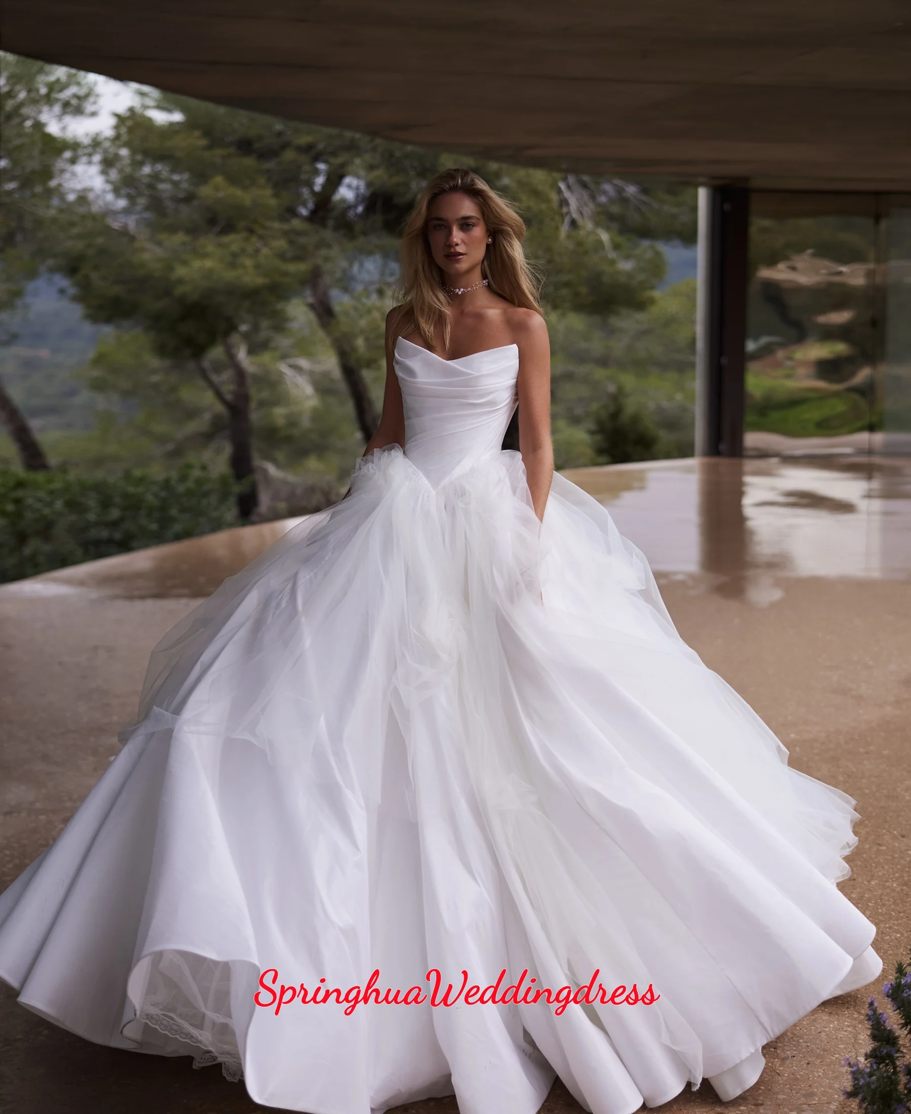 Customized Sweetheart A-Line Wedding Dress Elegant Sleeveless Bride Gown Princess Party Vestidos de Noiva