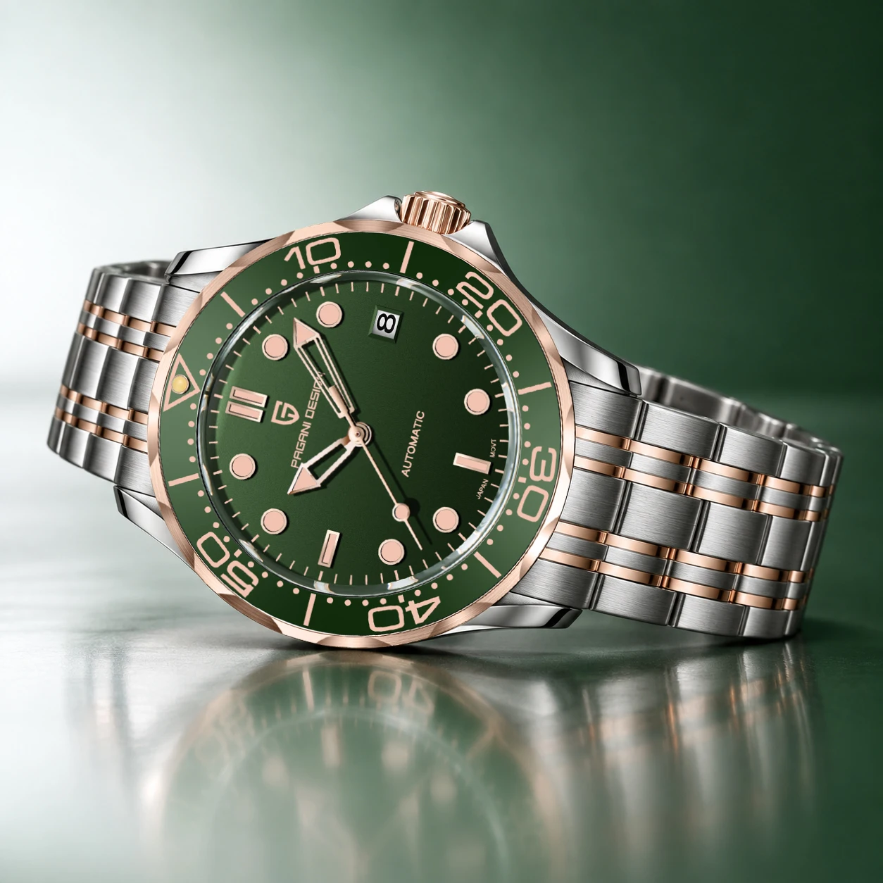 2026 Nuovo Orologio Automatico di Lusso PAGANI DESIGN Oro Verde per Uomo, Orologio da Polso Meccanico Sportivo Subacqueo, Cristallo Zaffiro AR, Impermeabile 100M, Orologio in Acciaio Inossidabile,
