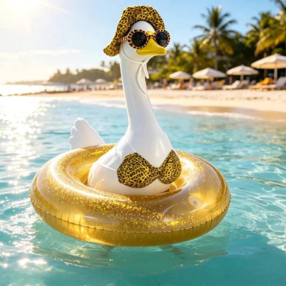 Leopard Bikini Swim Accessory Set Glitter Inflatable Float Hat Sunglasses Summer Garden Goose Decor Outfit Exclude Goose