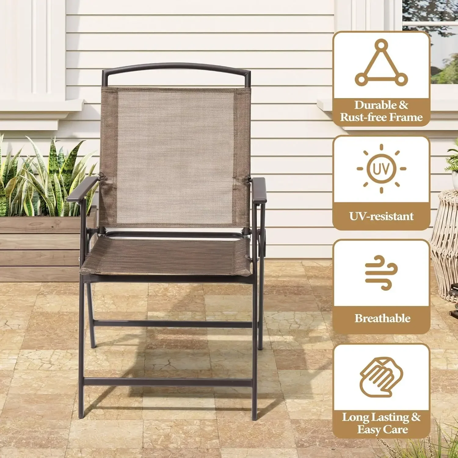 Chairs and Table Outdoor Dining Furniture with Square Glass Tabletop, Umbrella Hole for Bistro, Garden, Backyard, Deck (Brown)