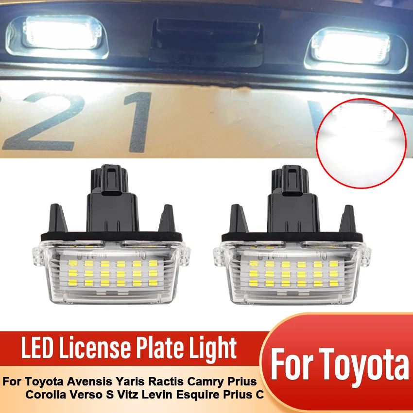 2PCS Error Free LED License Plate Light For Toyota Avensis Yaris Ractis Camry Corolla Prius Verso S Vitz Levin Esquire Prius C