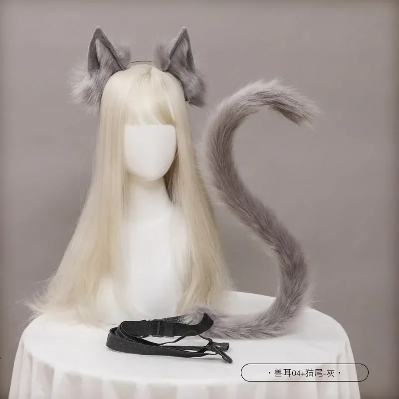 Cosplay Cute Cat Ears Hair Ornaments Cat Tail Accessories Handmade Cat Lady Beast Ears Headbands Animal Tail Accessories Set New