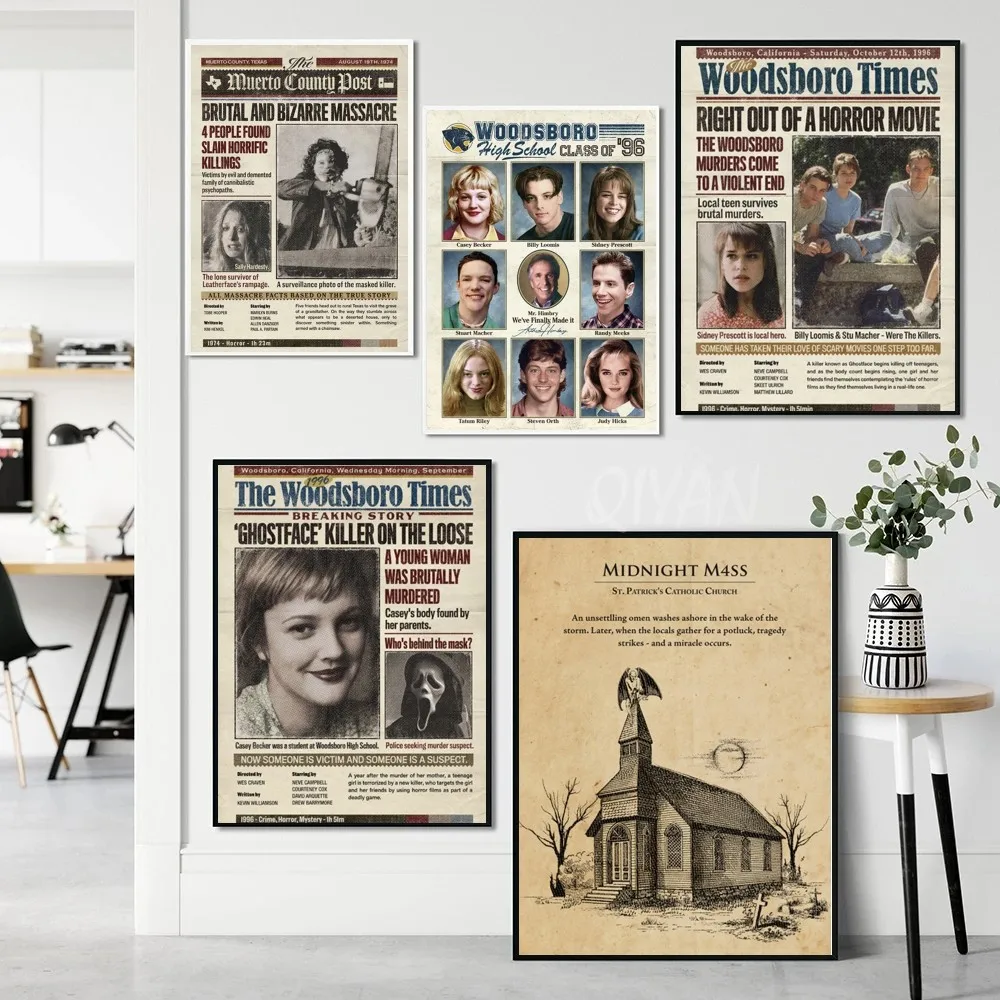 Horror Movie Haunting House Scream Crime Newspaper Poster Paper Print Home Living Room Entrance Cafe Art Painting Decoration