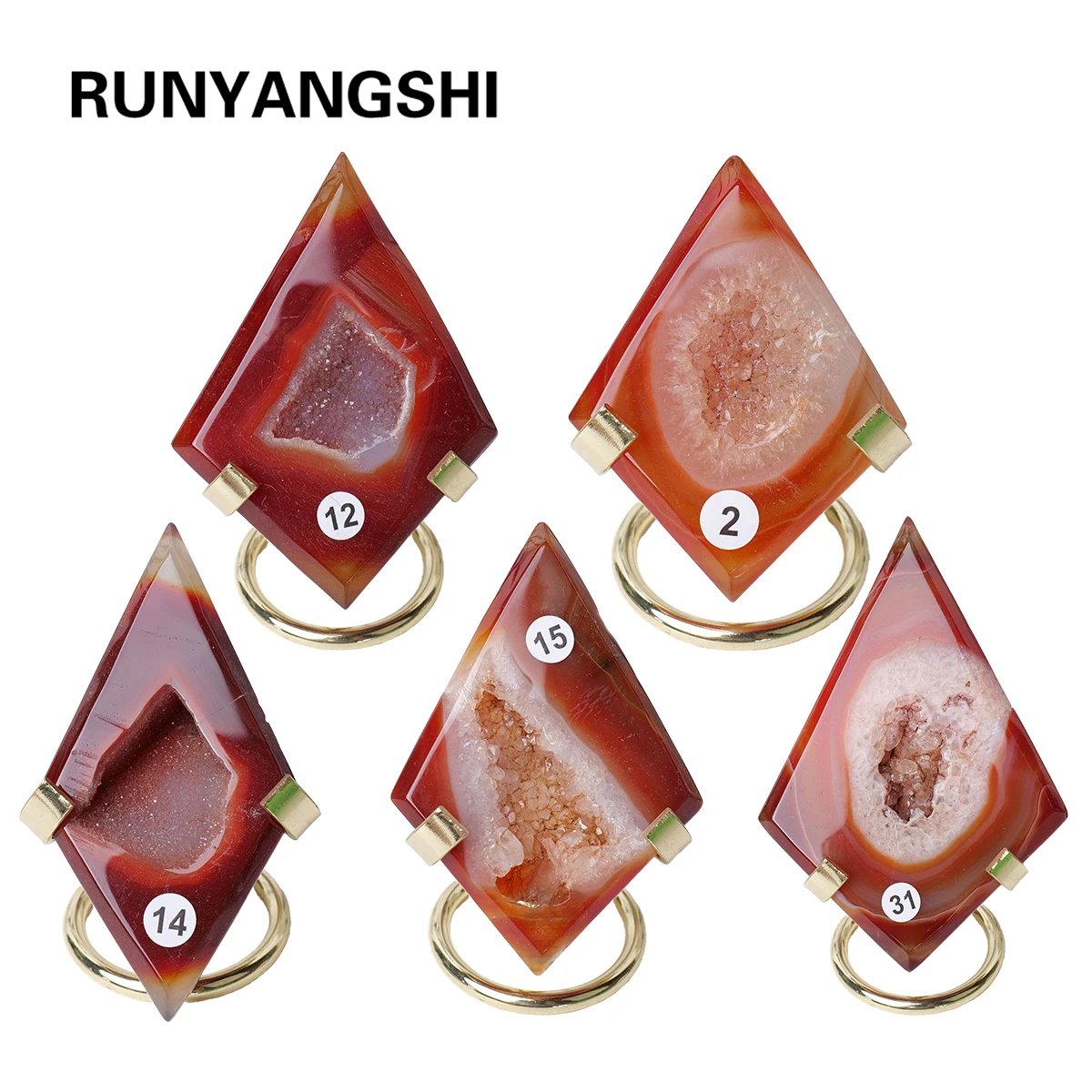 1PC Natural Stone Sculpture Red Agate Diamond Shape Crafts Carnelian Crystal Carving Energy Gem Home Ornament Free Base