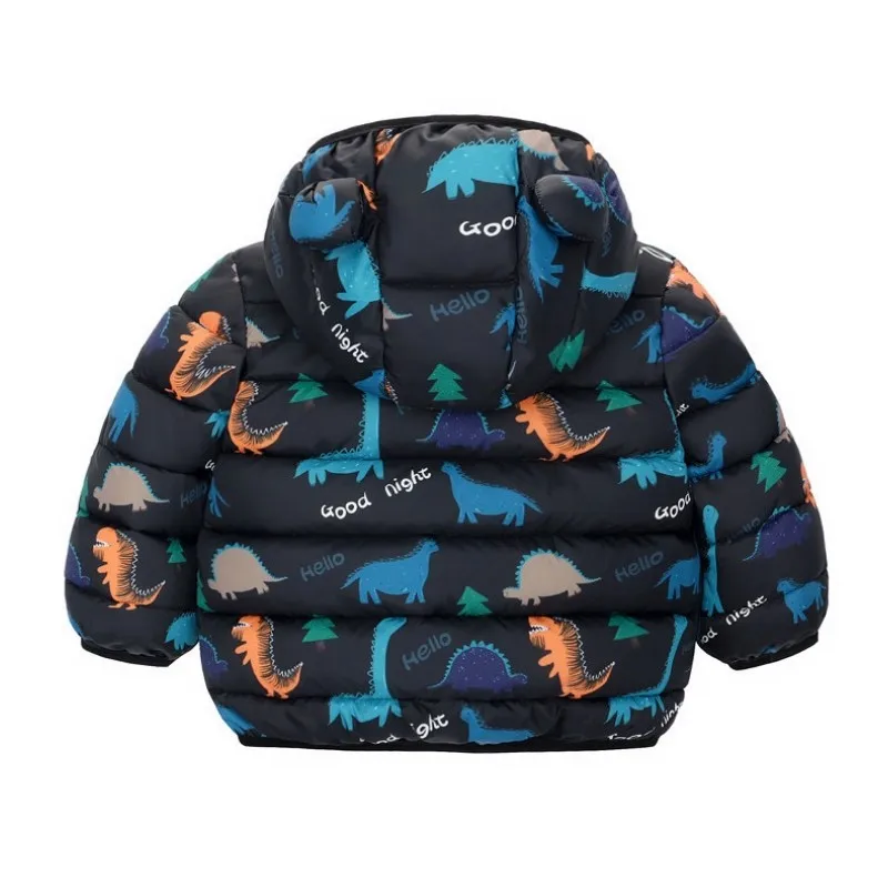 Kids Girls Boys Hooded Lightweight Jacket Autumn Winter Warm Baby Cartoon Dinosaur Coats Christmas Outerwear For 0-5 Years