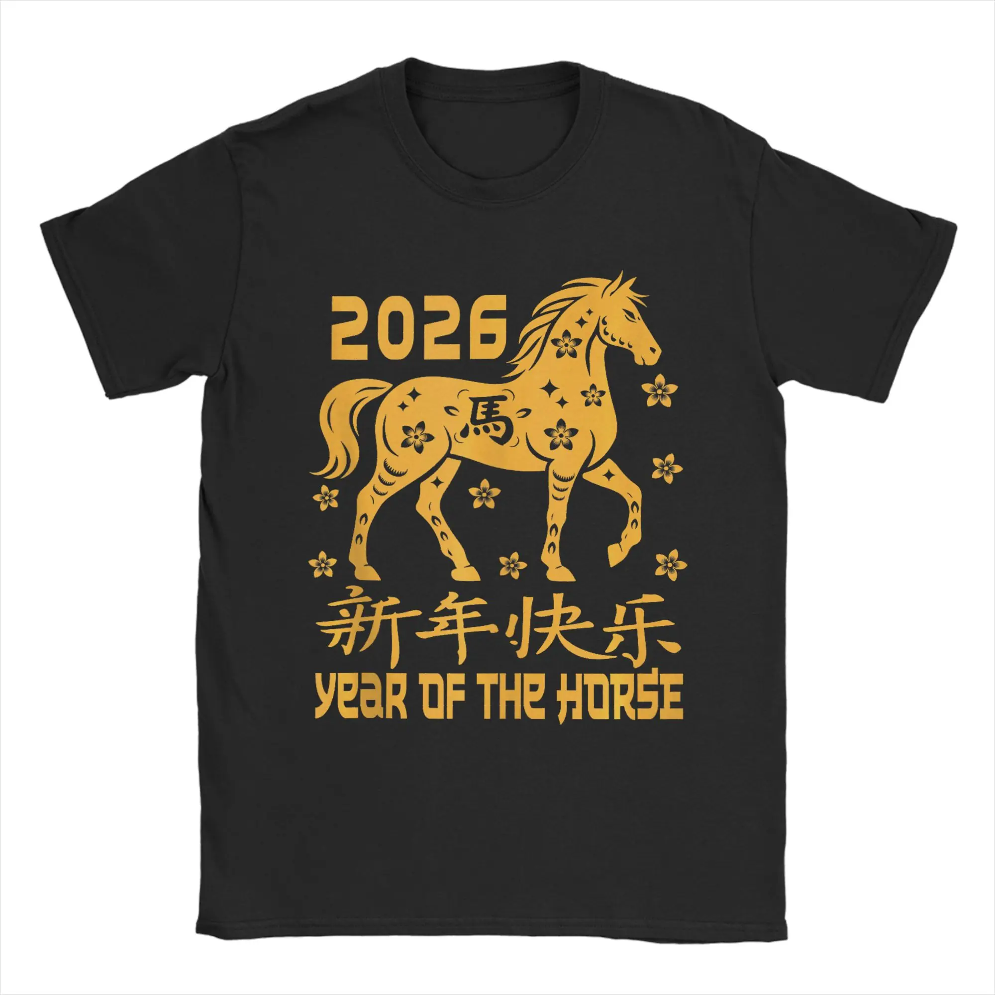 

Men T-Shirts Chinese New Year 2026 Red Year of The Horse 2026 Vintage Cotton Tees Short Sleeve T Shirt O Neck Clothing Printing