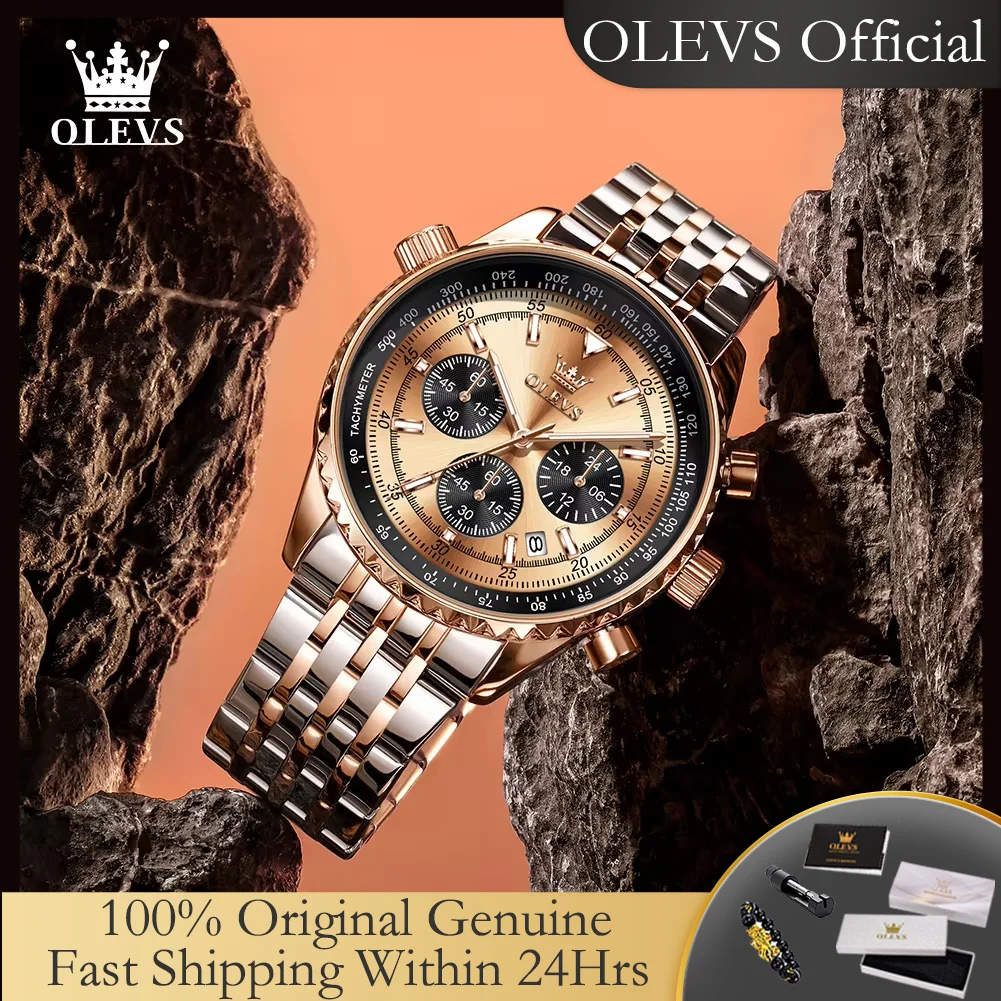 Montre homme OLEVS 2995 de luxe, originale, exclusive, à quartz, étanche, chronographe lumineux, montre-bracelet pour homme.