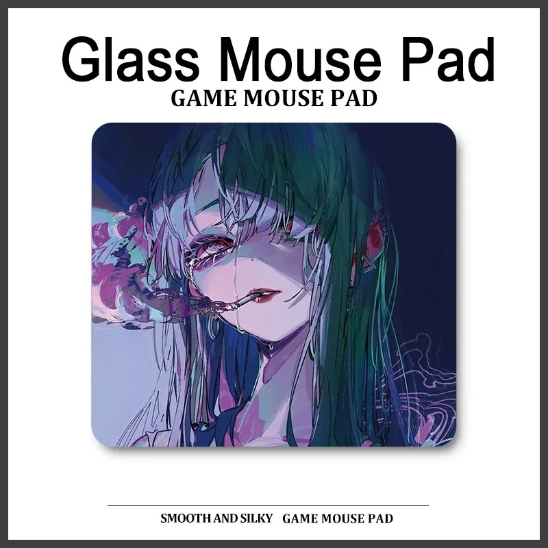Anime Girl Tempered Glass Mouse Pads Customized Personalised Large Size Game Mats Desk Pad for PC FPS Esports Gaming Mouse Pad