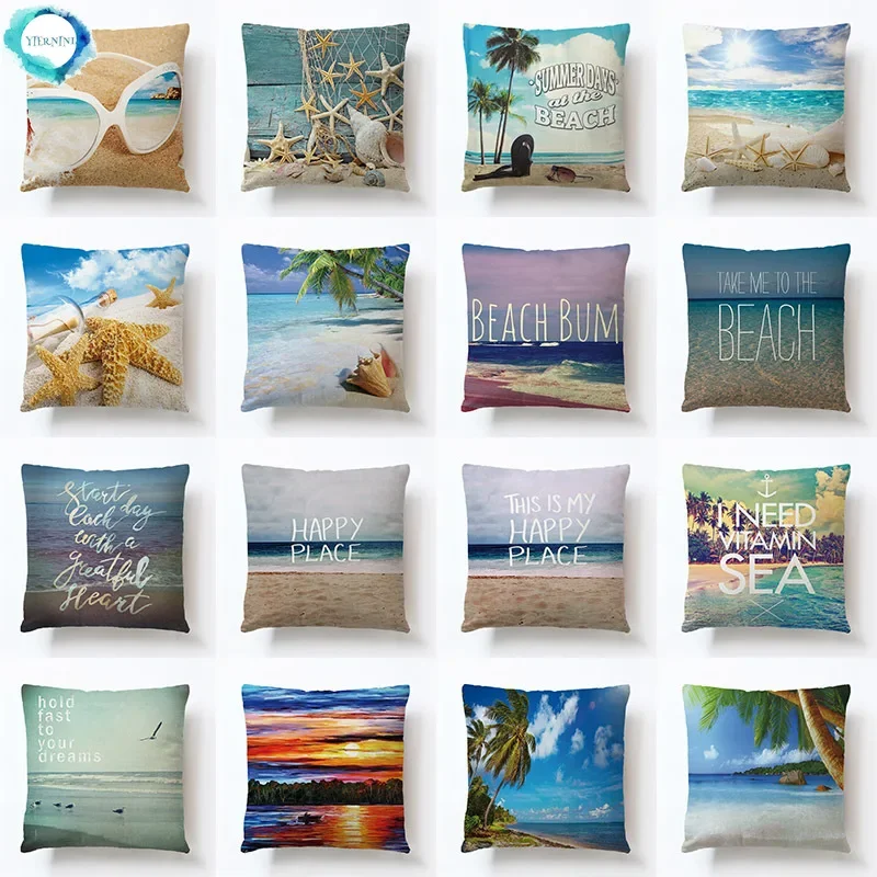 

Great Ocean Series Decorative Throw Pillow Covers Summer Beach Alphabet Cotton Linen Pillowcase Sofa Bedroom Car Decoration