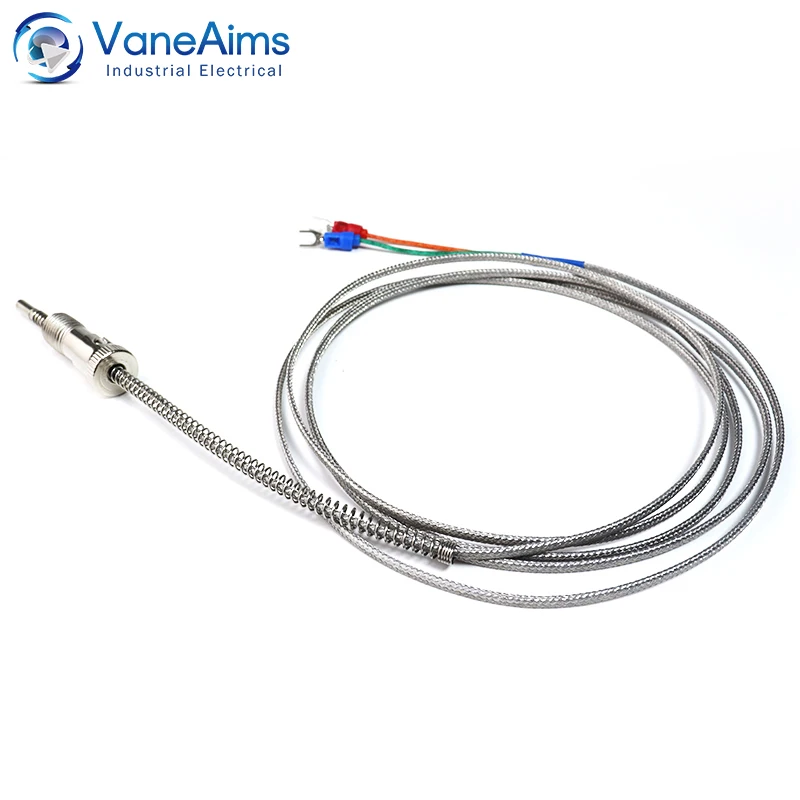 K J PT100 Type Compression Spring Thermocouple M12 Metal Temperature Sensor 0.5m 1m 2m 3m Wire Cable for Temperature Controller