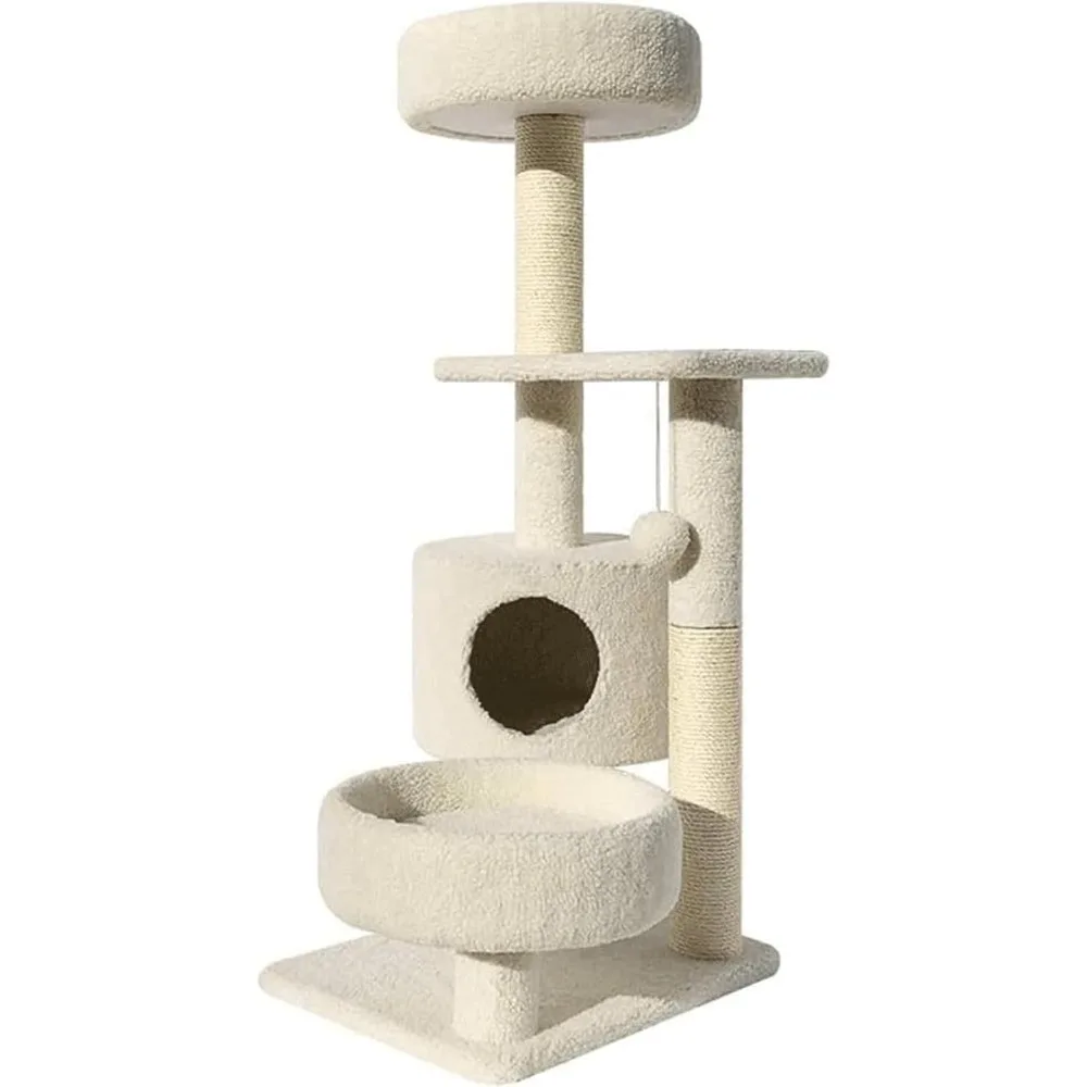 Cat Scratching Post Cat Tower with Extra Scratching Board Posts and Plush Perch and Dangling Ball,Multifunctional Cozy Cat Condo