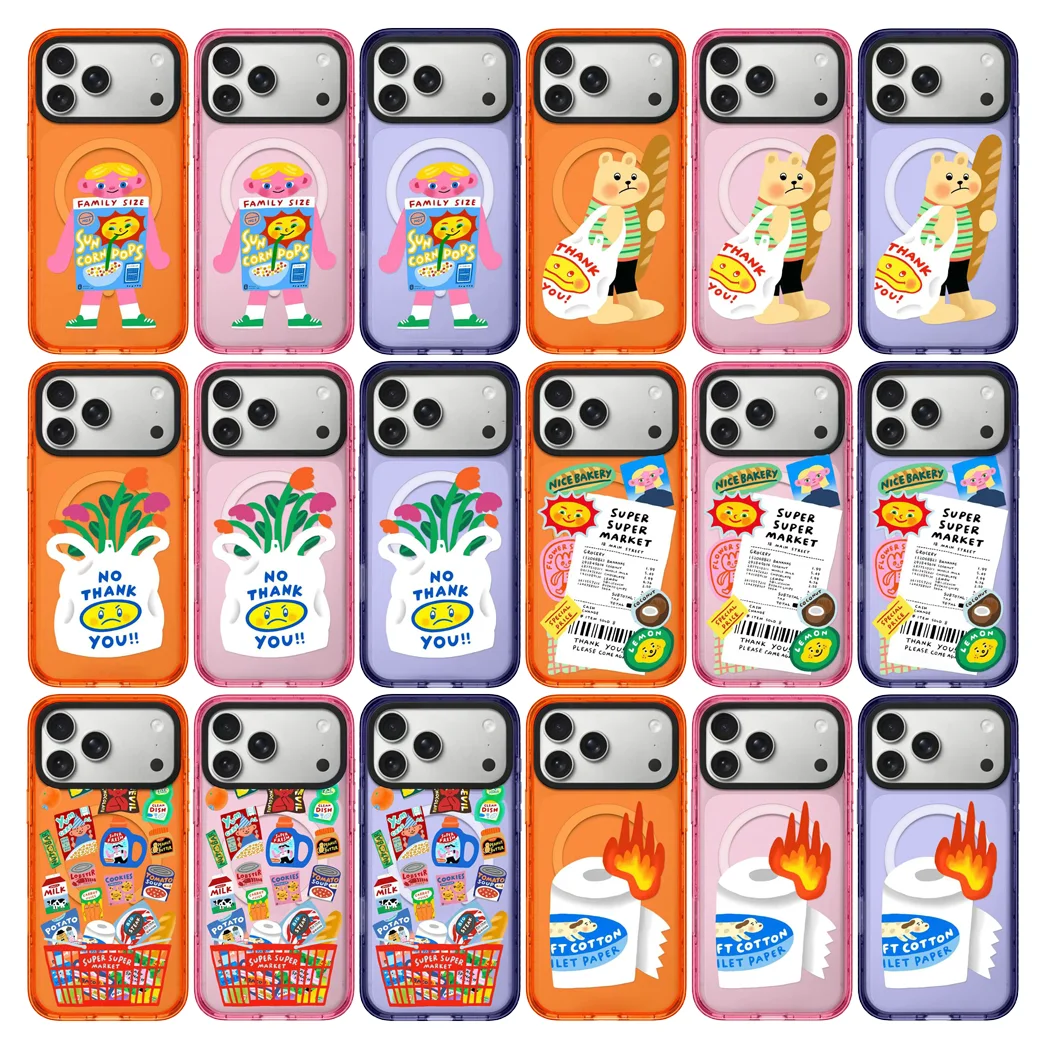 

Cartoon Market Orange Pink Purple Acrylic Border Phone Cover For IPhone 14 15 16 17 Pro Max Case For IPhone 17 Air