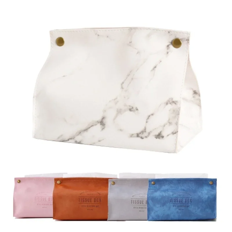 Chic Tissue Case Box Container PU Leather Marble Pattern Home Car Towel Napkin Papers Dispenser Holder   Table Decoration