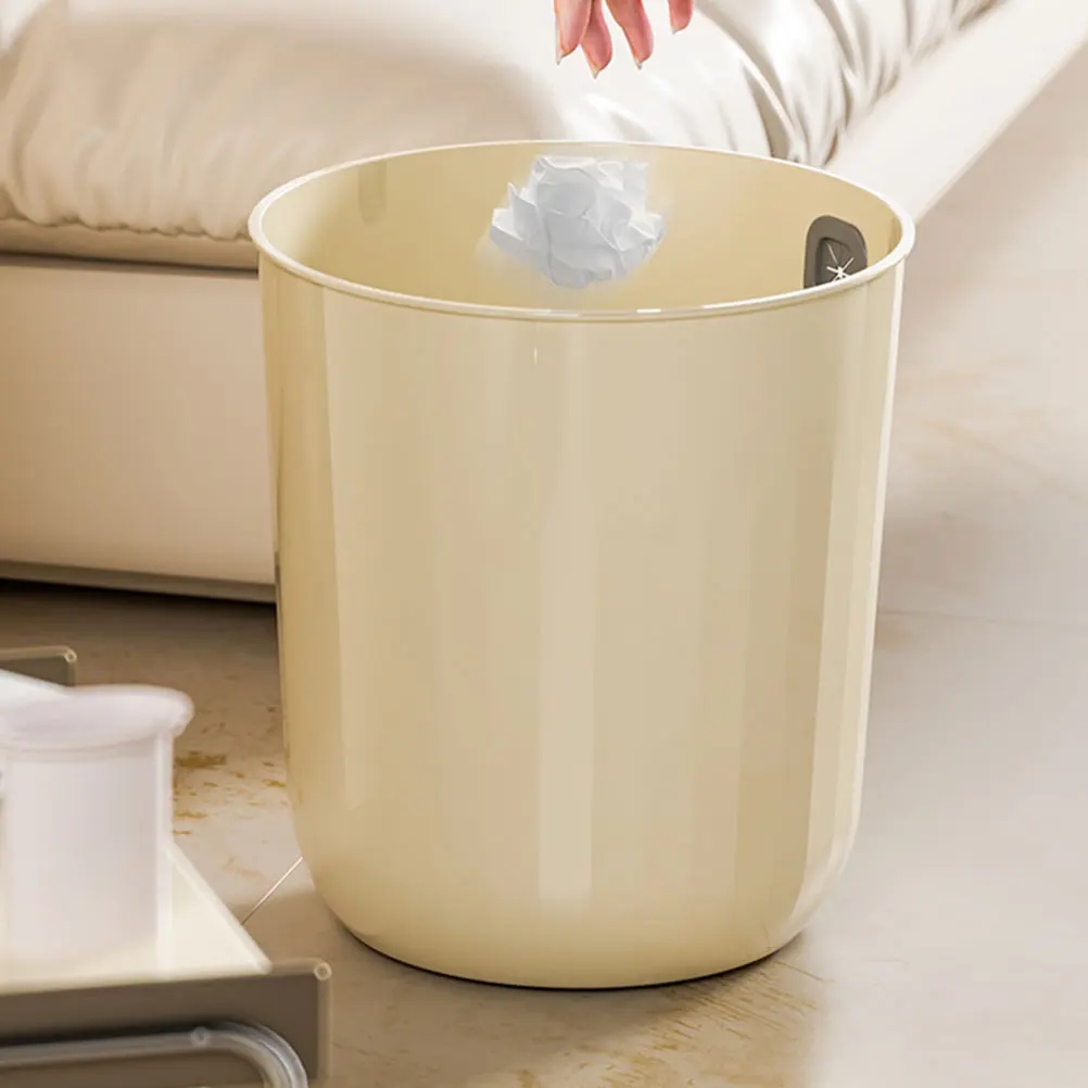 

Household Garbage Can Small Waste Basket Beige Black PP Material Trash Accessory Compact Simple Multi function Kitchen Bathroom