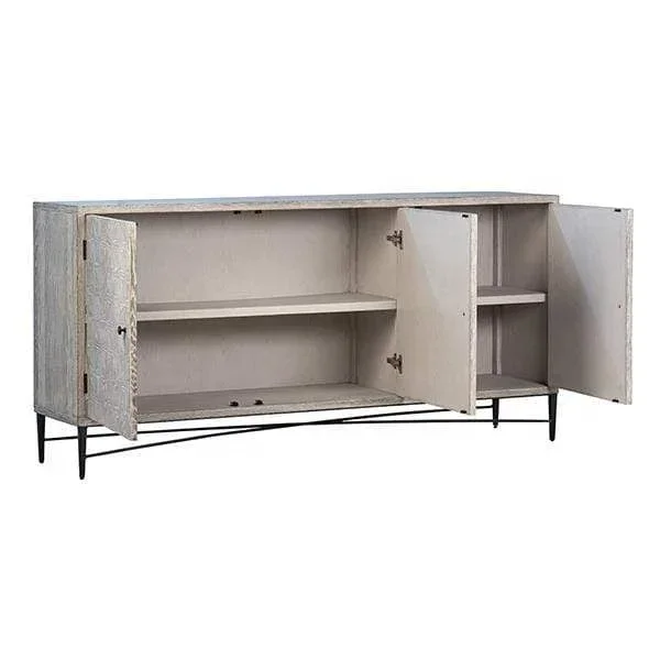 Modern Design Living Room Solid Wood On Iron Base 3 Storage Drawers Cabinet Sideboard