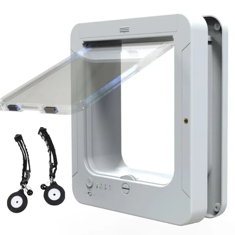 Smart Microchip Pet Door with RFID Sensor, Programmable 4-Way Locking Cat Flap for Indoor/Outdoor Pets