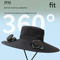 Men Women Outdoor Wide Brim Sun Hat with Solar Fan UV Protection Fishing Hiking