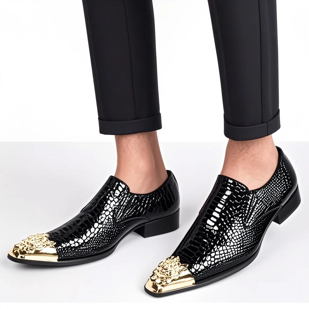 Men's Fashion Brand Dress Shoes Gold Dragon‑Head Belt Decor Chinese‑Style Casual Footwear For Model Show Business Banquet Party