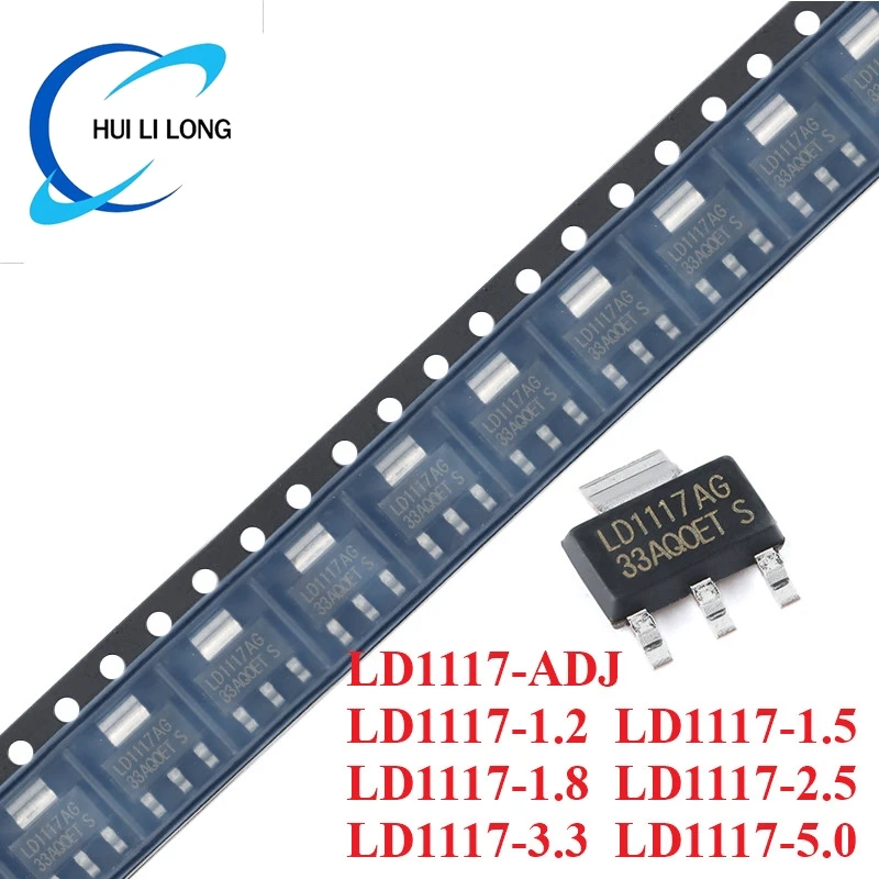 10pcs LD1117 LD1117AG 1.2V/1.5V/1.8V/2.5V/3.3V/5.0V 1A LD1117-1.2 LD1117-1.8 LD1117-3.3 LD1117-5.0 LD1117-ADJ Regulator LDO Chip