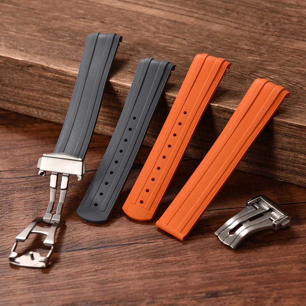 20mm New Soft FKM Fluorous Rubber Curved End For Omega Strap For Seamaster 300 Diving Belt Fold Buckle Replacement Watch Band