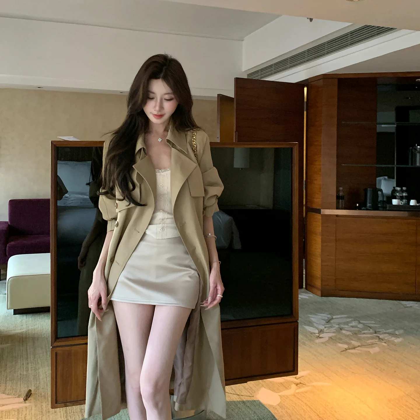 

Женское длинное пальто i Color в британском стиле, повседневная ветровка, верхняя одежда средней длины, однобортное на пуговицах, однотонное, для поездок на работу