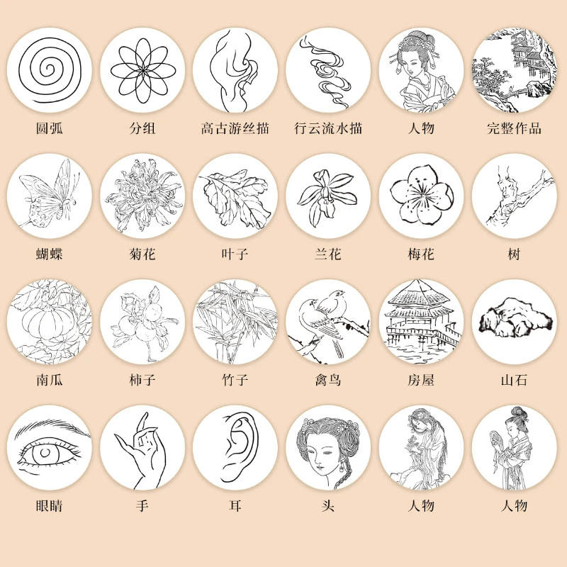 Chinese Line Drawing Copybook Beginner Flowers Birds Landscape Manuscript Meticulous Painting Control Pen Practice Sketchbook