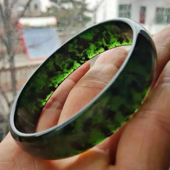 Genuine Natural Black Green Jade Bangle Bracelet Fashion Charm Jewellery Accessories Hand-Carved Amulet Gifts for Women Men